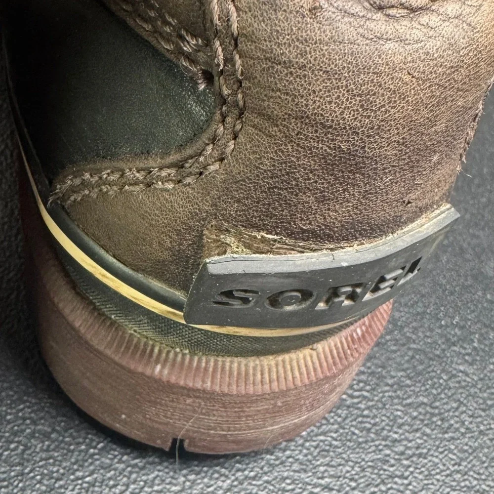 Sorel Caribou Storm Mens Waterproof Leather Duck Boots Brown Black Lug Sole 10